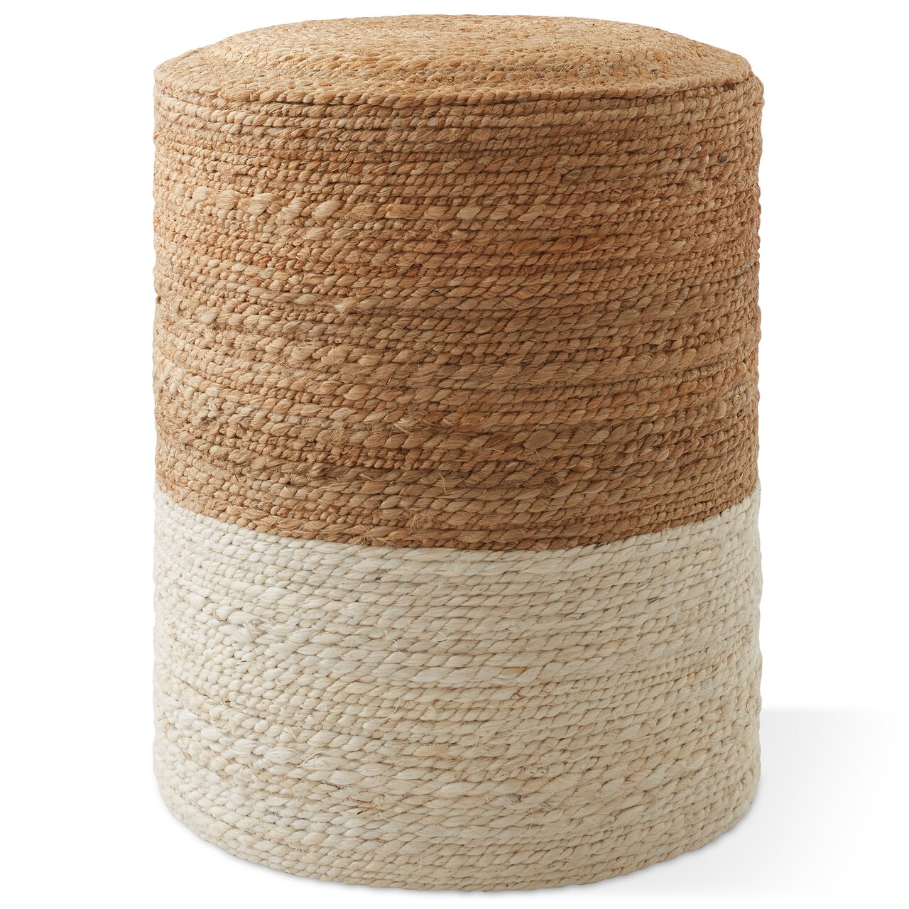 Handcrafted Braided Jute Pouf Ottoman, 14" Round x 16" High Footrest, Natural Boho Home Decor, Woven Accent Footstool for Living Room or Bedroom